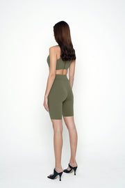 Army Green Crop Top Short Set