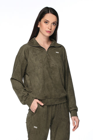 Army Green Suede Sweatshirt