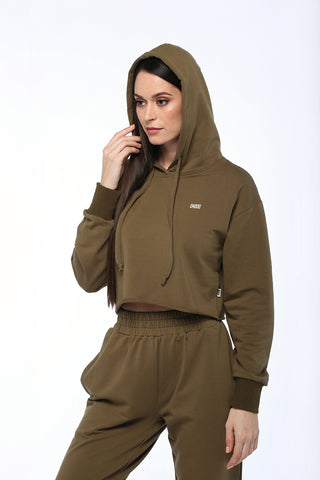 Army Green Cropped Hoodie