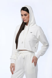 White Cropped Hoodie