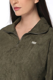 Army Green Suede Sweatshirt